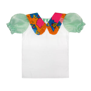 Limited Edition,Pre-Spring Collection,Botanical Blouse,Sustainable Fashion,Recycled Fabrics,Lightweight Design,Puffy Organza,crepe, Pleated Peter Pan Collar,Floral Motif,Eco-Friendly,Effortless Style, Timeless Elegance,Vintage Charm,Versatile,Chic and Stylish,Global Shipping,UAE-based,Conscious Fashion,Nature-Inspired, Ethical Clothing