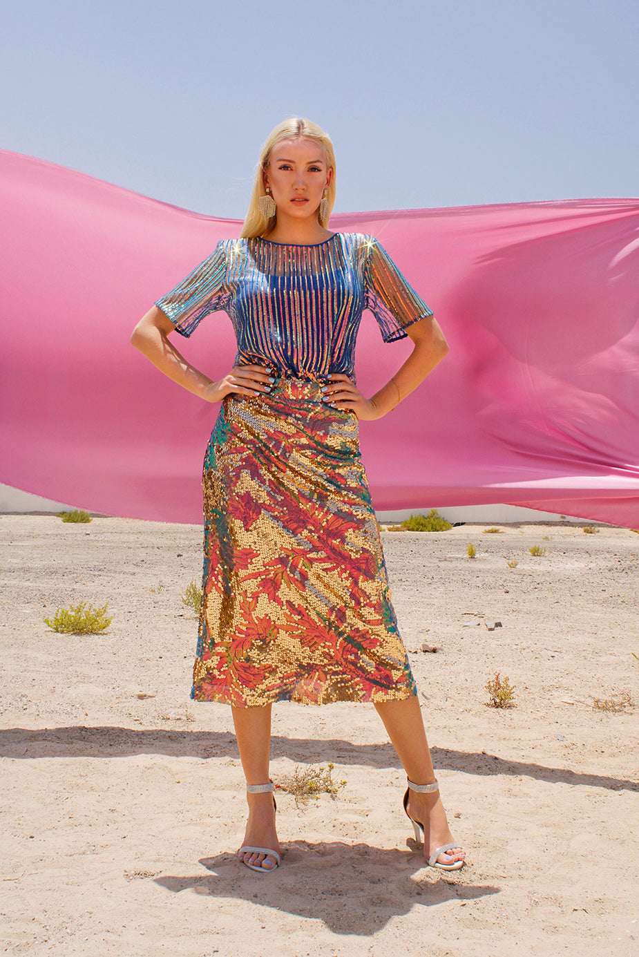 Prismatic Sequins Skirt,Fashion-Forward,Regional Designers,Midi Skirt,Duo-Chrome Sequins,Modern Style,Modest Fashion,Matching Looks,Friend Coordination,,Festive Wear,UAE Label,International Shipping,Stylish Ensemble,Sparkling Design,modest Skirt,Fashionable Choice,Doppelganger Skirt,Sequin Glamour,Luxury wear,Party wear