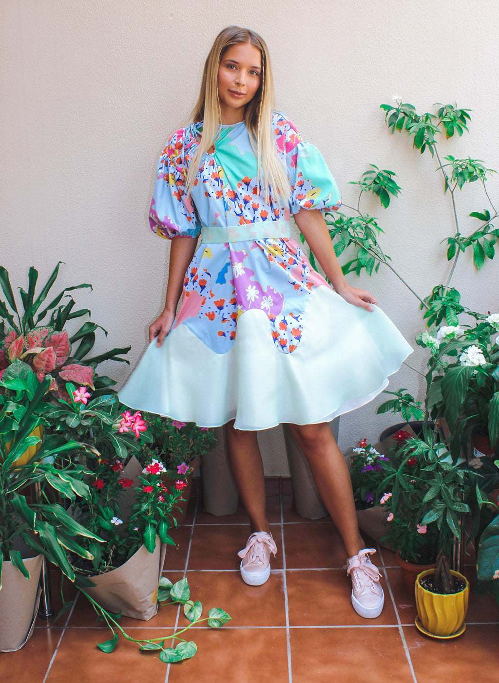 Botany Dress,Garden Collection,Summer Vibes,Matching Dresses,Twinning Outfits,Coordinating Attire,Friendship Twinning,Botanical Theme,Matching Set,Ensemble,Friend-Matching, Mid-Length Dresses,Whimsical Style,Botanical Prints,Twinning Picnic,Comfortable Attire,Outdoor Chic,Floral Group Outfit,Picnic Fashion,UAE-Based