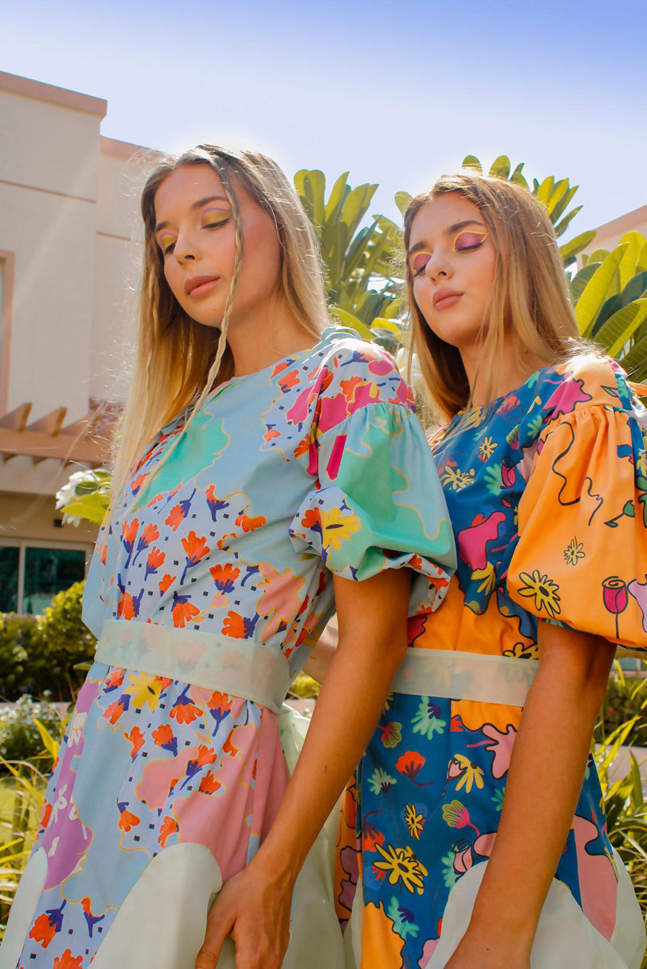 Botany Dress,Garden Collection,Summer Vibes,Matching Dresses,Twinning Outfits,Coordinating Attire,Friendship Twinning,Botanical Theme,Matching Set,Ensemble,Friend-Matching, Mid-Length Dresses,Whimsical Style,Botanical Prints,Twinning Picnic,Comfortable Attire,Outdoor Chic,Floral Group Outfit,Picnic Fashion,UAE-Based