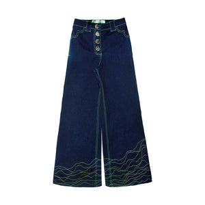 Uprooted Jeans,Doppelganger Denim,,Sustainable DenimUpcycled Denim,,Dead Stock Denim,Reduce Landfill Waste,Wide Leg Jeans,Large Silver Buttons,Tulip-Shaped Pockets,Neon Green Topstitching,Phone Pocket Design,Shop Local UAE,Shop Small,Sale on Uprooted Jeans,Eco-Friendly Denim,Ethical Fashion,Sustainable Clothing,UAE Fashion,Upcycled Fashion,Sustainable Fashion Sale