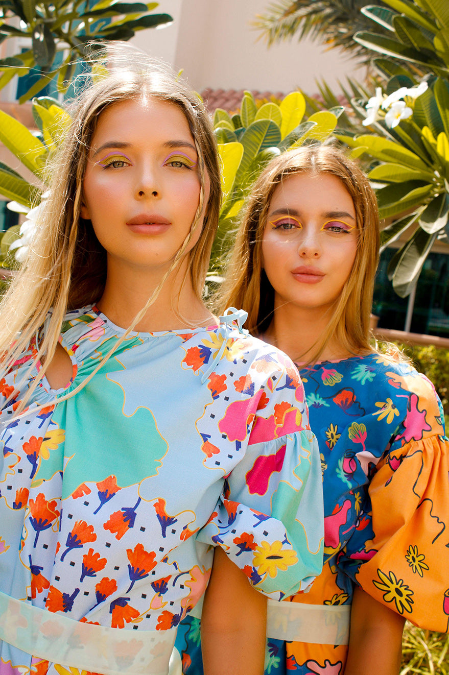 Botany Dress,Garden Collection,Summer Vibes,Matching Dresses,Twinning Outfits,Coordinating Attire,Friendship Twinning,Botanical Theme,Matching Set,Ensemble,Friend-Matching, Mid-Length Dresses,Whimsical Style,Botanical Prints,Twinning Picnic,Comfortable Attire,Outdoor Chic,Floral Group Outfit,Picnic Fashion,UAE-Based