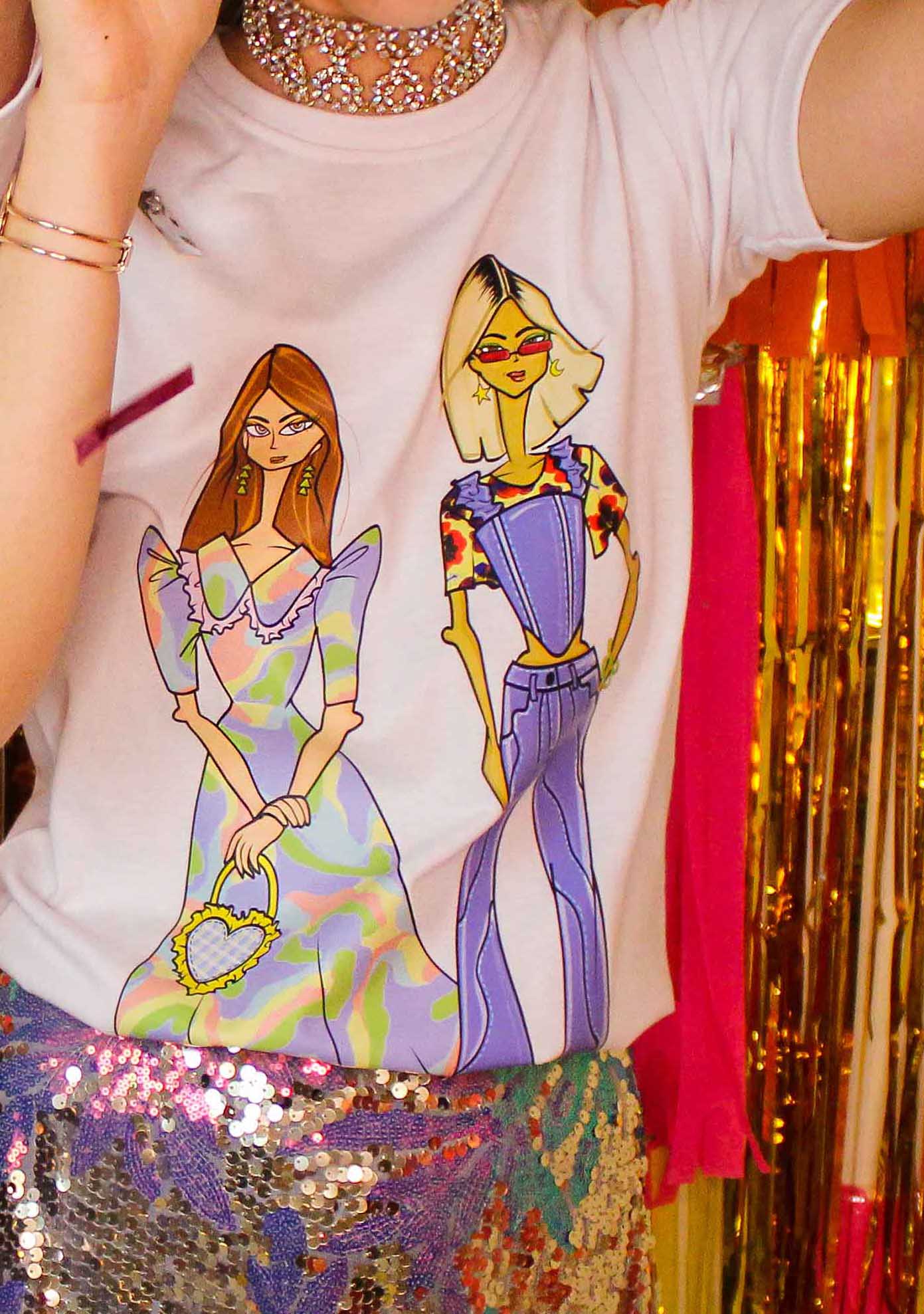 Uptown Girls T-Shirt,Zara Fashion,100% Cotton Fabric,,All-Season Wear,Artwork Illustration,Best Friends Fashion,Pastel Camo Print,Heart-Shaped Handbag,Denim Jeans,Corset Design,Inclusive Fashion,Celebrating Diversity,Unique Style,Feel Good Attire,Self-Expression,Trendy Tee,,Stylish Friendship,Fashion Choices,Dubai fashion,shop local, GCC shipping