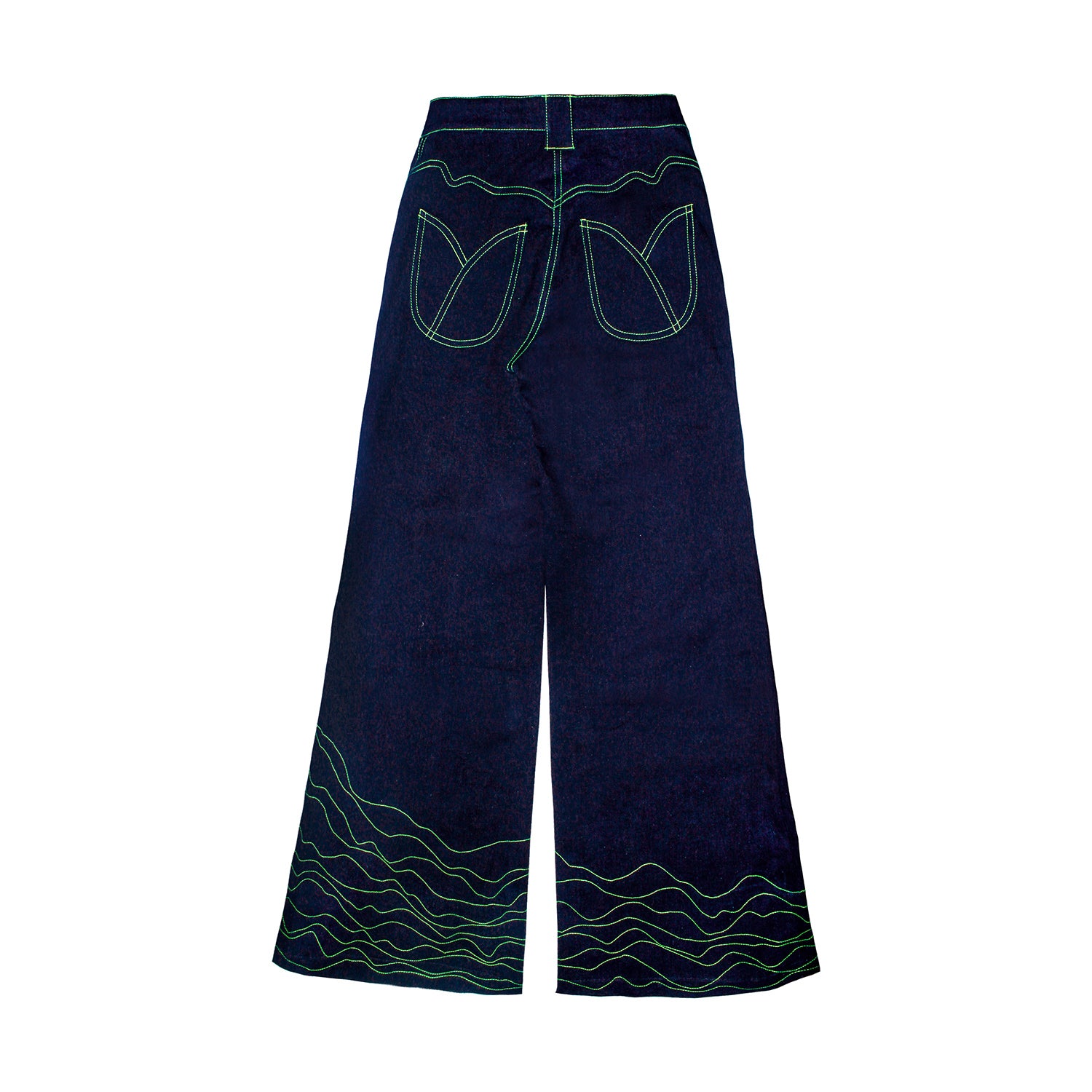 Uprooted Jeans,Doppelganger Denim,,Sustainable DenimUpcycled Denim,,Dead Stock Denim,Reduce Landfill Waste,Wide Leg Jeans,Large Silver Buttons,Tulip-Shaped Pockets,Neon Green Topstitching,Phone Pocket Design,Shop Local UAE,Shop Small,Sale on Uprooted Jeans,Eco-Friendly Denim,Ethical Fashion,Sustainable Clothing,UAE Fashion,Upcycled Fashion,Sustainable Fashion Sale