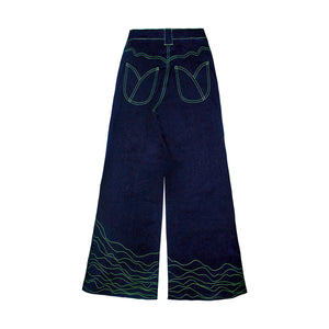Uprooted Jeans,Doppelganger Denim,,Sustainable DenimUpcycled Denim,,Dead Stock Denim,Reduce Landfill Waste,Wide Leg Jeans,Large Silver Buttons,Tulip-Shaped Pockets,Neon Green Topstitching,Phone Pocket Design,Shop Local UAE,Shop Small,Sale on Uprooted Jeans,Eco-Friendly Denim,Ethical Fashion,Sustainable Clothing,UAE Fashion,Upcycled Fashion,Sustainable Fashion Sale