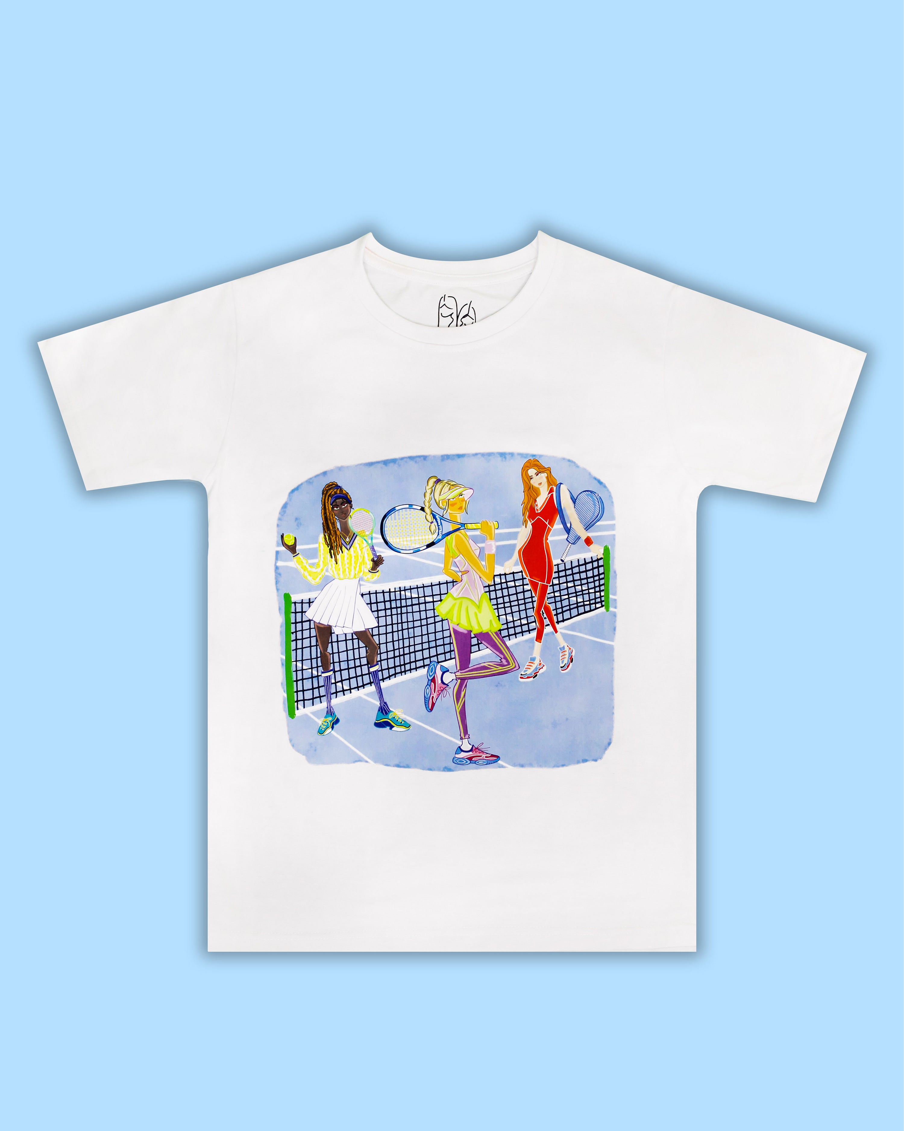 Game Set T-Shirt,Activewear Fashion,Leisurewear Style,100% Cotton Fabric,Extreme Comfort,Female Tennis Players,Cultural Diversity,Women Empowerment,Sporty Chic Look,Outdoor Activities,UAE Lifestyle,Breathable Design,Athletic Fashion,Tennis Enthusiast,Unique Sportswear,White Skirt and Socks,Stylish Athleisure,Women Supporting Women,UAE Summer Wear,Trendy Sporty Outfit