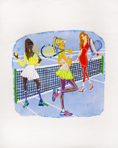 Game Set T-Shirt,Activewear Fashion,Leisurewear Style,100% Cotton Fabric,Extreme Comfort,Female Tennis Players,Cultural Diversity,Women Empowerment,Sporty Chic Look,Outdoor Activities,UAE Lifestyle,Breathable Design,Athletic Fashion,Tennis Enthusiast,Unique Sportswear,White Skirt and Socks,Stylish Athleisure,Women Supporting Women,UAE Summer Wear,Trendy Sporty Outfit