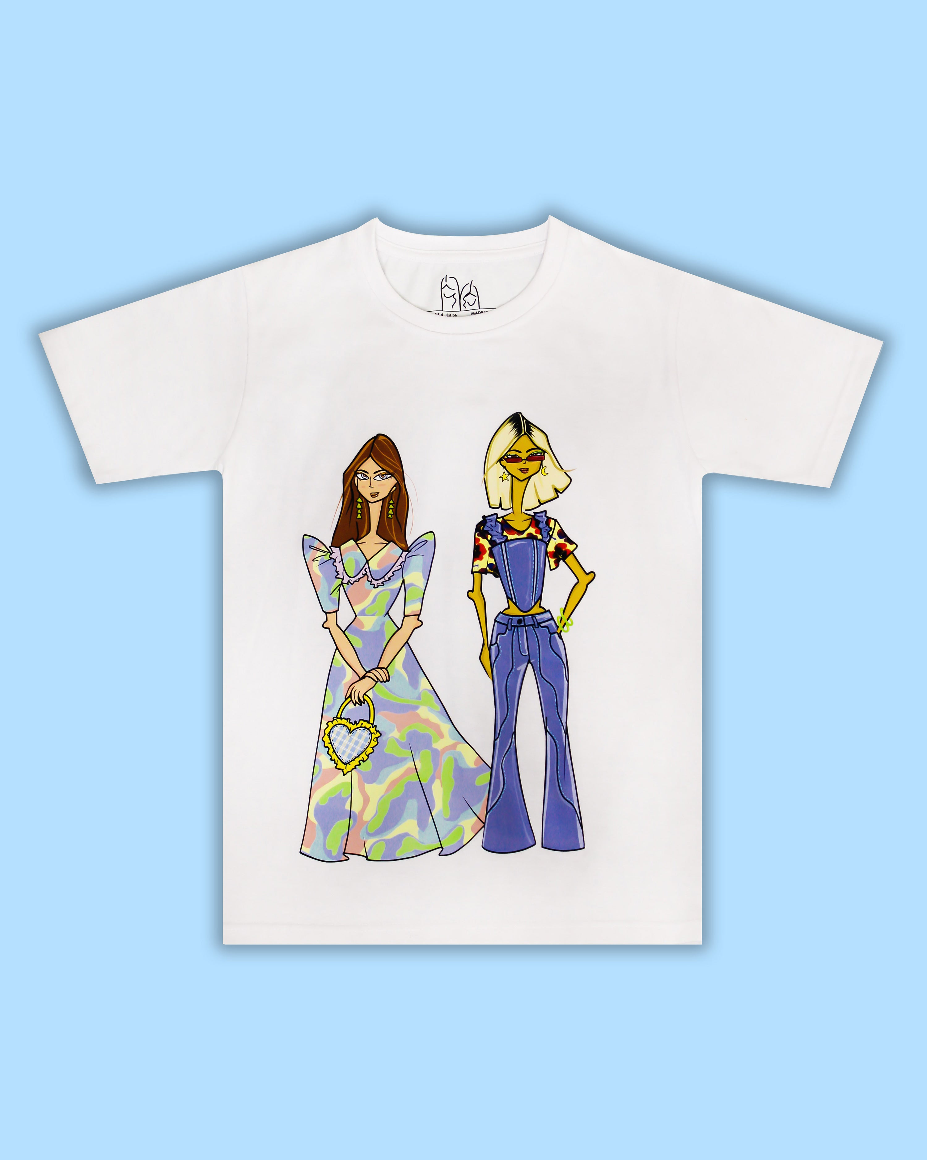 Uptown Girls T-Shirt,Zara Fashion,100% Cotton Fabric,,All-Season Wear,Artwork Illustration,Best Friends Fashion,Pastel Camo Print,Heart-Shaped Handbag,Denim Jeans,Corset Design,Inclusive Fashion,Celebrating Diversity,Unique Style,Feel Good Attire,Self-Expression,Trendy Tee,,Stylish Friendship,Fashion Choices,Dubai fashion,shop local, GCC shipping