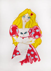 Duchess T-Shirt,Stunning Illustration,Beachy Blonde Curls,Hot Pink Dress,Persian White Cat,Heart-Shaped Collar,Dress Up Casual Jeans,100% Cotton Fabric,Lightweight Summer Wear,Cat Lover's Delight,Adorned by Cat Lovers,Sizes XS to XXL,Fashionable Tee,Unique Artwork,Stylish Look,Statement Piece,Versatile Fashion,UAE Fashion Trends,Instagram-Worthy Style,Fashionista's Must-Have,Summer Wardrobe Essential,Persian Cat Fashion